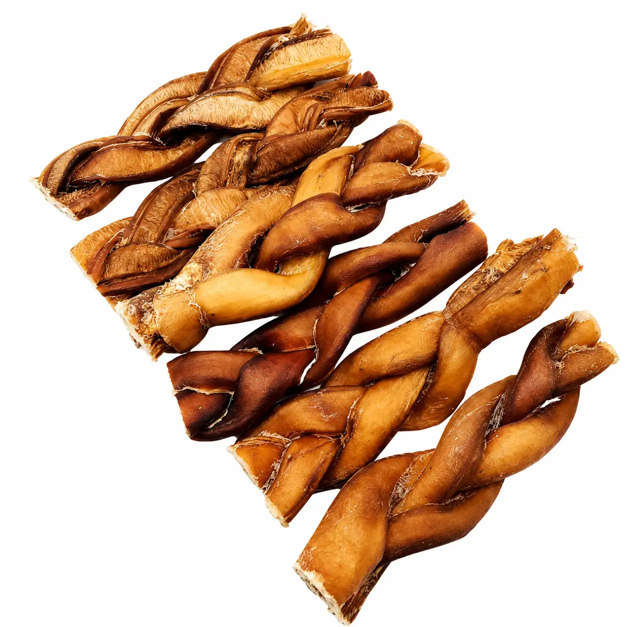 Close-up of braided 6 inch bully stick – standard thickness chew with reduced odour