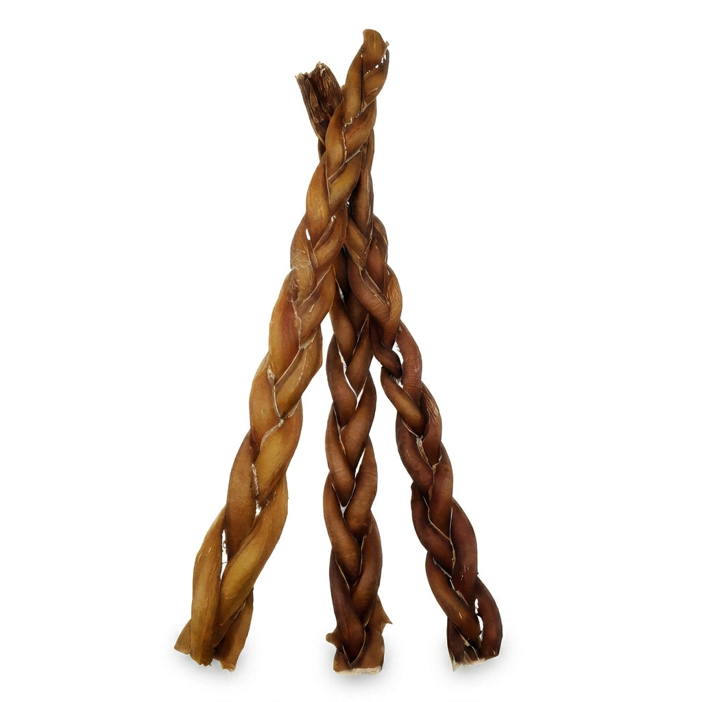 12 inch braided bully stick – thick cut, low odour, single ingredient beef dog chew