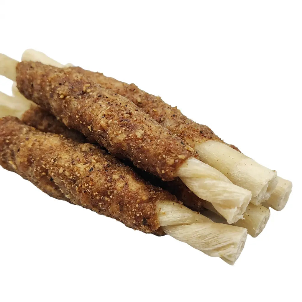 Thin collagen dog chew with minced chicken